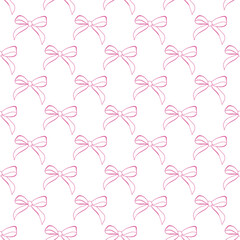 Fesive coquette pink bows vector seamless pattern in retro vintage style on transparent background for wallpaper background, fabric design, scrapbooking. Flat pink girly illustrations
