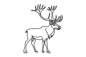  One continuous line illustration of a deer, isolated on white background.