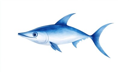 Fototapeta premium A vibrant blue fish illustration, featuring a streamlined body and distinct fins, ideal for aquatic themes and marine life representations.