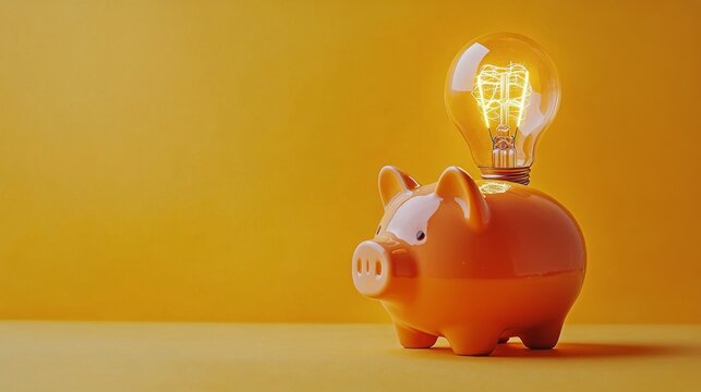 Piggy bank with light bulb representing savings and innovation in finance