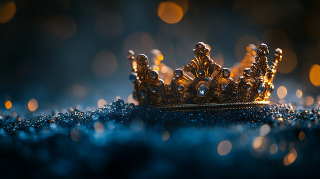 A golden crown on a blue background. Epiphany Day!