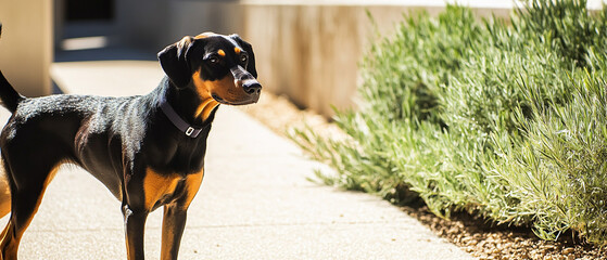 Black And Tan Coonhound Dog Patrolling The Area