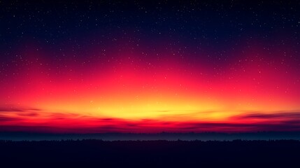 Fototapeta premium Vibrant sunset over a dark landscape with a starry night sky.