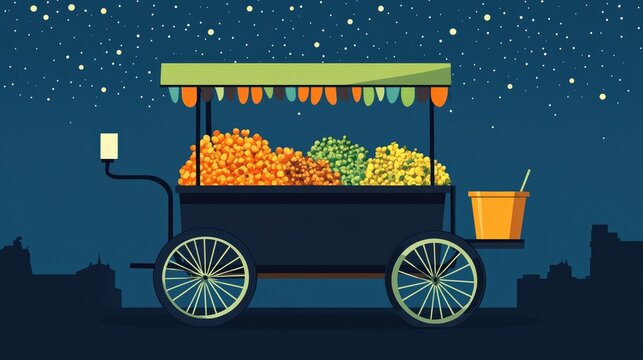 Indian bhel puri cart, modern, graphic illustration