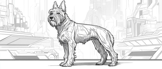 Naklejka premium Alert Glen Of Imaal Terrier Dog Standing Guard in the Field