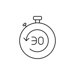 Outline Icon Countdown, Inverted clock icon to indicate counting down or forward.