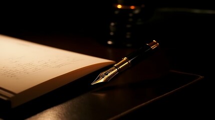 Elegant Fountain Pen Rests on Open Notebook Page