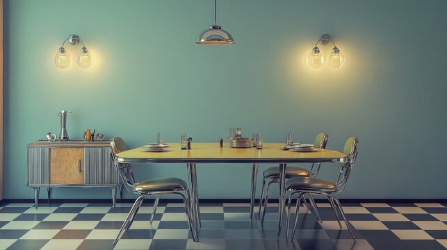 A 1950s dining room with a formica table