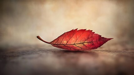 Single Red Autumn Leaf Resting Gently On Surface