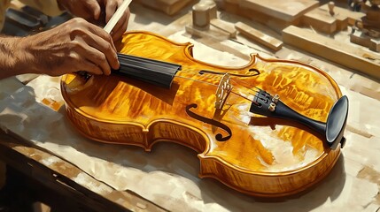 Obraz premium Skilled Musician Playing Exquisite Wooden Violin on Concert Stage with Audience