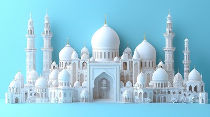 Intricate Paper Architecture of a Majestic White Building Against Blue Background