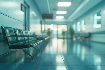Fototapeta premium Blurred abstract background of hospital interior waiting hall