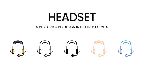 Headset icons set in different style vector stock illustration