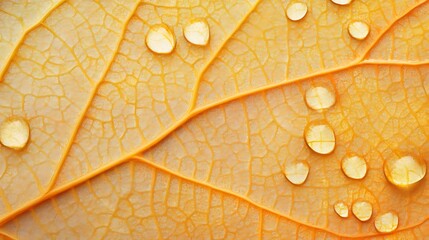 Fototapeta premium Golden Leaf Veins Water Droplets Texture
