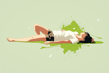 Relaxing on the grass with splashes of green paint