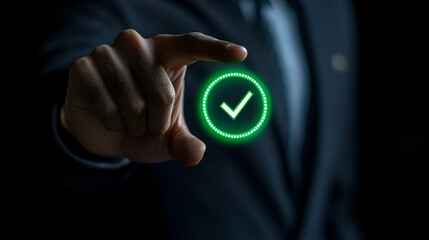 Business Success Confirmation with Checkmark Gesture on Dark Background