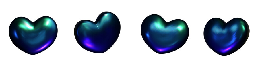 3D heart hologram gradient. 3d y2k chrome metal heart. Render vector holographic