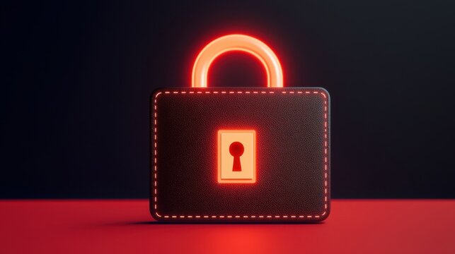Mobile payment and authentication, A sleek, illuminated padlock on a red surface, symbolizing security and protection against unauthorized access.