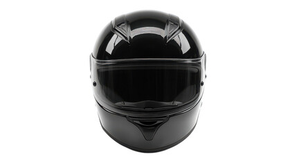 A sleek black racing helmet sits against a pure white background, showcasing its aerodynamic design and visor. This headgear symbolizes safety and speed, perfect for adrenaline-fueled competitions