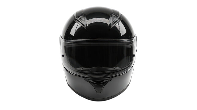 A sleek black racing helmet sits against a pure white background, showcasing its aerodynamic design and visor. This headgear symbolizes safety and speed, perfect for adrenaline-fueled competitions