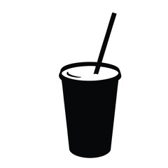 A black cup with a straw in it