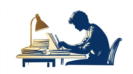 Obraz premium A student studying at a desk with books and notes scattered around