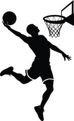 Basketball player dunking in action silhouette
