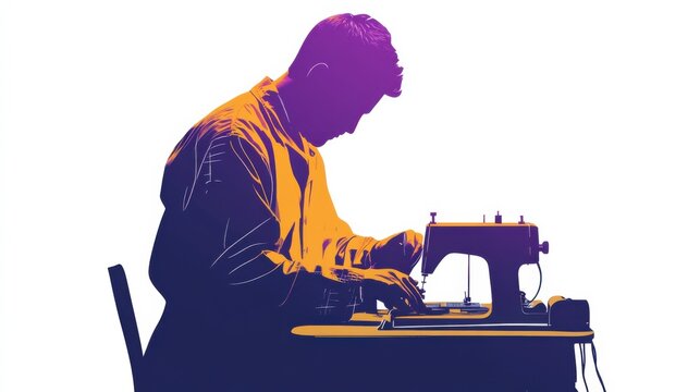 The tailor sews clothes