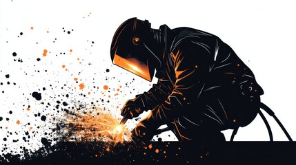 A welder working with sparks flying as they weld metal