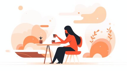 Obraz premium a girl drinks tea in a cafe