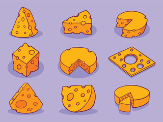 Collection Set of Cheese slice cartoon cute hand drawn illustration