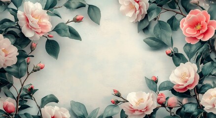 Fototapeta premium Floral arrangement with white and pink flowers on a neutral background in a delicate display