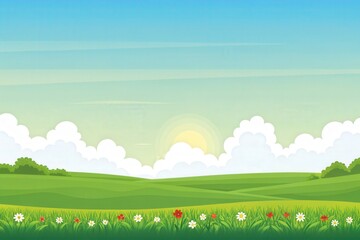 Lush Green Field Beneath a Clear Blue Sky