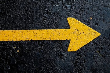 Bold Yellow Arrow on Dark Asphalt - Urban Directional Signage with Weathered Texture, Industrial Vibes Street Photography Background with Simple Elegance