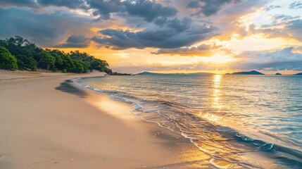 Beach scenery background at Sunset Time, the beach in the beautiful afternoon.
