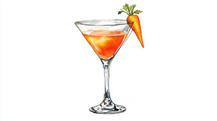 Fototapeta premium vibrant watercolor illustration of cocktail garnished with carrot