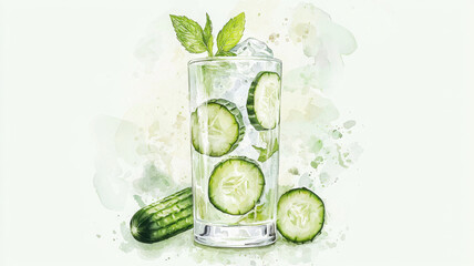 Refreshing cucumber drink with mint and ice, perfect for summer!