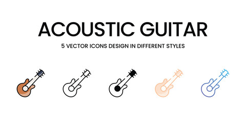 Acoustic Guitar icons set in different style vector stock illustration