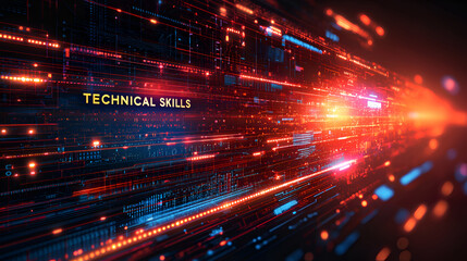 Obraz premium Futuristic Abstract Background of Neon Lines and Patterns Showcasing Technical Skills in Programming Languages and Digital Innovation