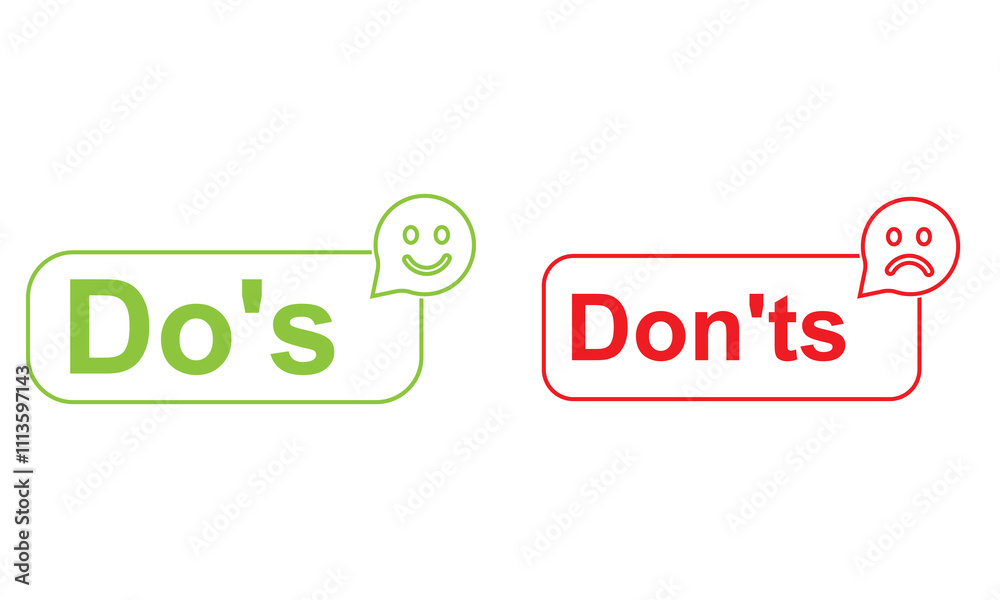 Wall mural do's and don'ts icon. to do and not to do symbol for guidelines and rules list. isolated on white ba