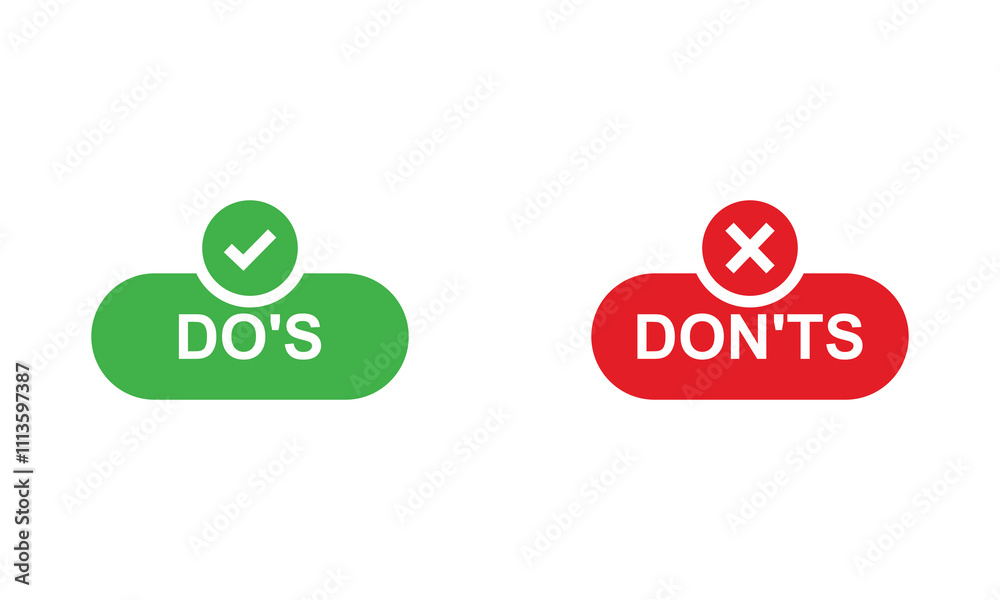 Wall mural do's and don'ts icon. to do and not to do symbol for guidelines and rules list. isolated on white ba