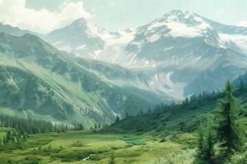 Fototapeta premium Scenic Mountain Landscape with Verdant Green Valleys