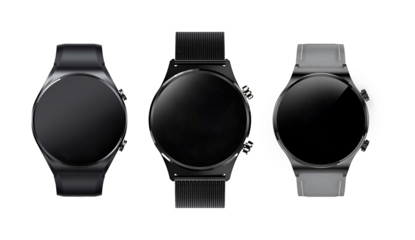 Smartwatch collection, isolated on white, technology electronic gadgets, wrist watch vector illustration, interesting modern electronic bands set