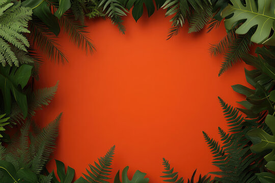 Vibrant fern leaves border with a bold orange center.