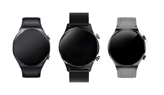 Smartwatch collection, isolated on white, technology electronic gadgets, wrist watch vector illustration, interesting modern electronic bands set