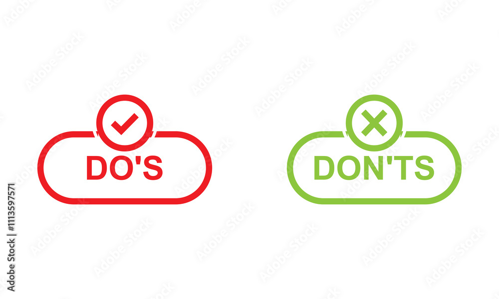 Wall mural do's and don'ts icon. to do and not to do symbol for guidelines and rules list. isolated on white ba