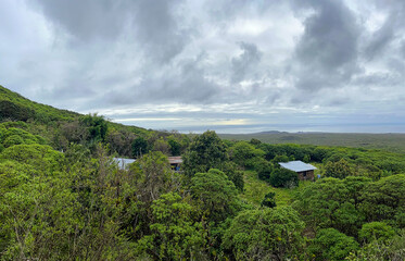 The beautiful and stunning highlands on Isla Floreana on Galapagos Archipelago in Ecuador, seen on...