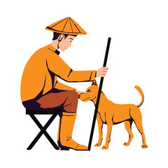 Illustration of a Farmer with His Dog