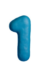 3D blue number one with realistic clay texture, mimicking handcrafted plasticine design. Digit 1 Isolated on white background, ideal for creative projects, advertising, education, and playful designs