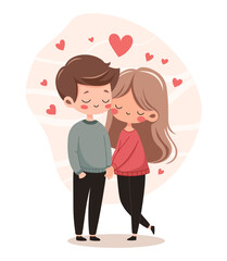 Cute Couple of Girl and Boy in Love Holding Hands.